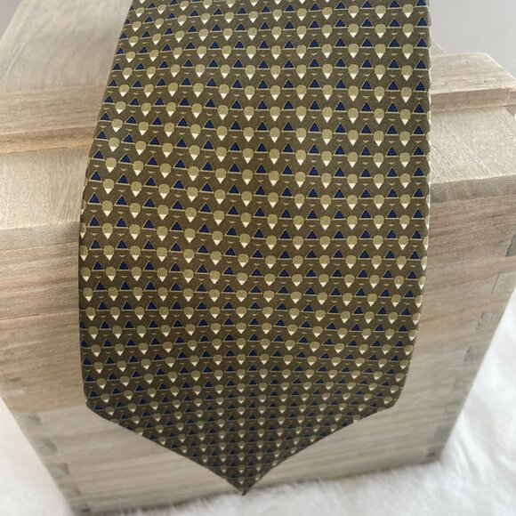 Peter Thomas By Superba 100% Silk Necktie Geometric Olive & Navy Mens Tie NWT - Picture 2 of 6